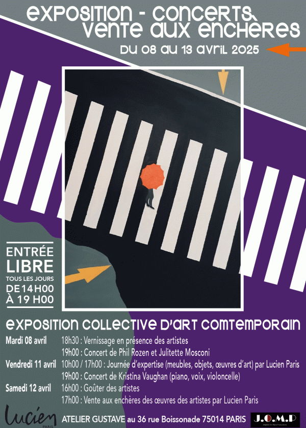 Exposition collective d’art contemporain, concerts, vente aux enchères.